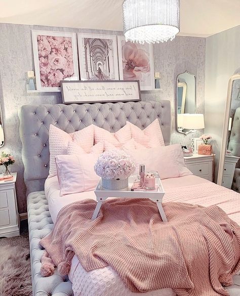 Gold And Gray Bedroom, Small Glam Bedroom, Small Glam Bedroom Ideas, Pink Glam Bedroom, Glam Bedroom Ideas, Bedroom Ideas For Small Rooms Diy, Girl Apartment Decor, Bedroom Interior Design Luxury, Glam Bedroom