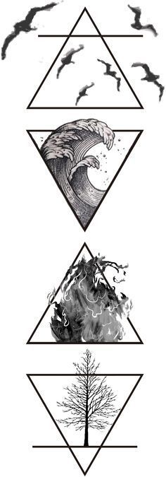 Tattoo Ideas Elements, Triangle Element Tattoo, Fire Triangle Tattoo, Earth And Water Aesthetic, Water Aesthetic Tattoo, Cinder Tattoo, Earth Element Tattoo, Earth Tattoo Design, Four Elements Tattoo