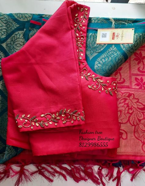 Blouse With Hand Work, Couture, Light Handwork Blouse, Simple Embroidery Design Blouse, Blouse Working Design, Work On Silk Blouses, Blouse Aari Work Simple, Simple Blouse Work Designs Embroidery, Blouse Designs Lace Work