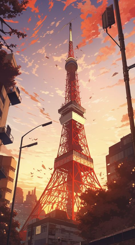 Bonito, Tokyo Tower Anime, Tokyo Tower Drawing, Orange Wallpapers, Tokyo City View, Japanese Style House, Simple Wallpaper, Galaxy Wallpaper Iphone, Scenery Landscape