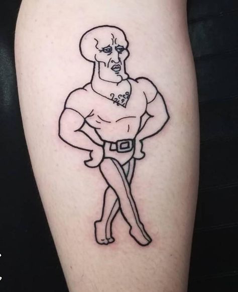 Handsome squidward linework tattoo by me Tim Hart at International Ink Tattoos in Steven's point WI #tattoo #tattoos #beauty Handsome Squidward Tattoo, Spongebob And Squidward Tattoo, Spongebob Characters Tattoo, Weirdo Tattoo, Patrick Star Tattoo, Spongebob Tattoo Small, Squidward Tattoo, Jigsaw Tattoo, Tattoos Stencil