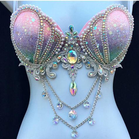 Rave Bras, Mermaid Bra Top Pink, Mermaid Belly Dance Costume, Mermaid Tops, Kostuum Halloween, Shell Bra, Mermaid Bra, Mermaid Top, Pastel Ombre