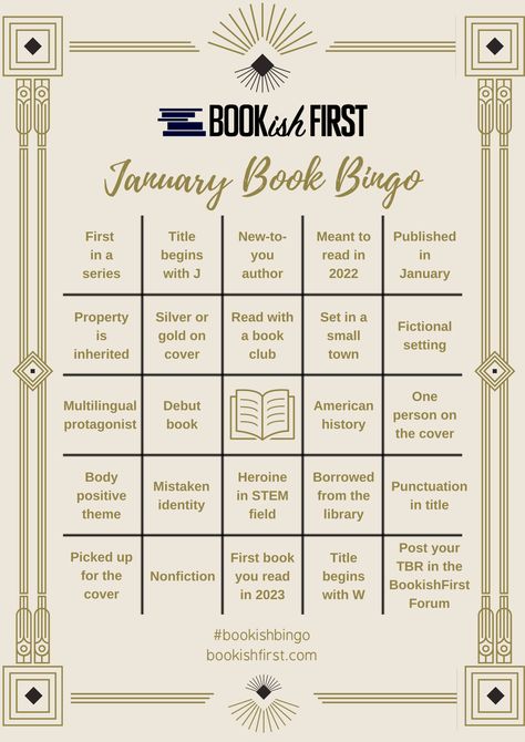 January 2023 Bookish Bingo 🎊 - Book Talk / Bookish Bingo - BookishFirst Forum Bookish Bingo, Book Bujo, Book Checklist, Reading Prompts, Book Bingo, Bingo Books, Reading Bingo, Book Journaling, Book Tasting