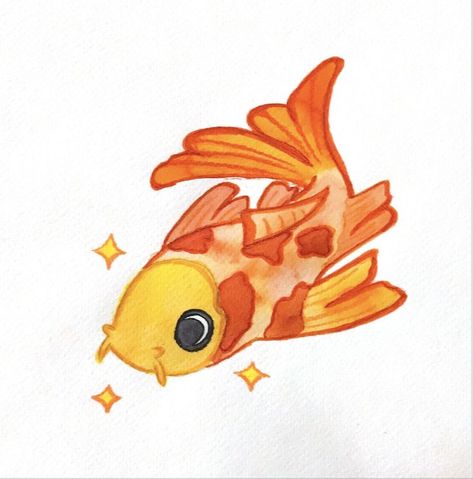 Blow Fish Drawing, Orange Fish Drawing, Koi Fish Drawing Color, Fish Color Pencil Drawing, Cute Koi Fish Drawing, Prisma Color Art, Koi Fish Cartoon, Prisma Color Drawings, Puffer Fish Drawing