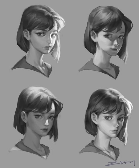 Croquis, Simple Lighting Reference, Shadow Shapes Drawing, Face Rendering Digital Art, Face Reference Lighting, Shading Face Reference, Character Lighting Reference, How To Shade Faces Digital, Anime Face Shading