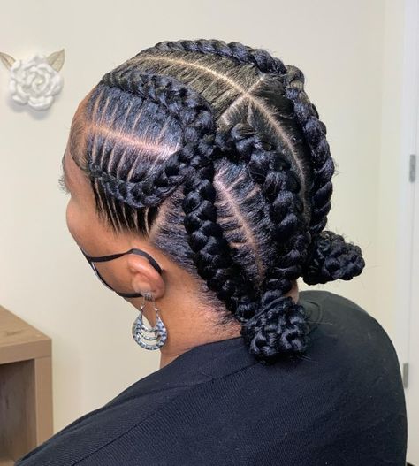 Four Criss Cross Cornrows and Low Buns Four Braids Cornrow Criss Cross, Cornrows Into Two Low Buns, Low Cornrow Bun, Four Braids Cornrow With Bun, Criss Cross Cornrows Braids, Style For Short Curly Hair, Criss Cross Feed In Braids, Criss Cross Cornrows, Four Cornrows