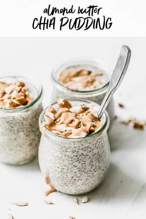 An easy and healthy chia pudding made with almond butter. It's just 4 ingredients and a great make-ahead breakfast recipe #chiapudding #almondbutter Mediterranean Diet Breakfast, Mediterranean Breakfast, Mediterranean Diet Recipes Dinners, Coconut Chia Pudding, Pane Dolce, Coconut Chia, Mediterranean Diet Meal Plan, Easy Mediterranean Diet Recipes, Chia Seed Recipes