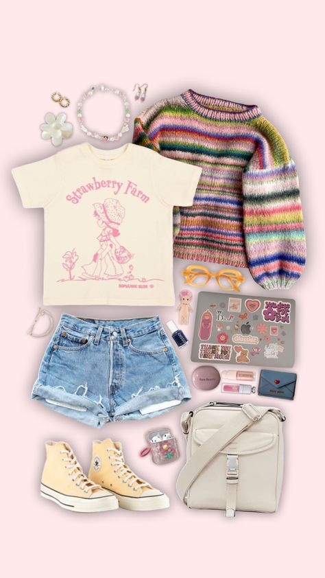 2000s Pastel Aesthetic, Pastel Rainbow Outfit Aesthetic, Pink Indie Outfit, Pastel Outfits Aesthetic Soft Grunge, Kidcore Pastel Outfit, Bubblegum Core Aesthetic Outfit, Vintage Pastel Outfits, Pink 90s Outfit, Pastel Academia Aesthetic Outfit