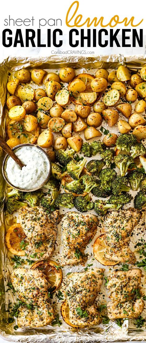 Lemon Garlic Chicken (Sheet Pan with Potatoes & Broccoli OR Marinade) Lemon Garlic Chicken Marinade, Garlic Chicken Marinade, Lemon Garlic Chicken Thighs, Recovery Food, Sheet Pan Dinners Recipes, Lemon Garlic Chicken, Garlic Chicken Recipes, Easy Healthy Meal Prep, Health Dinner