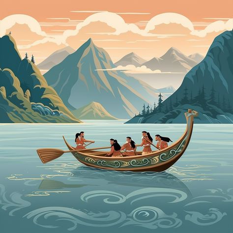 Maori Wallpaper, Maori Art Drawing, Ocean Landscape Drawing, Maori Painting, Midwifery Art, Maori Culture, Beach Art Painting, Boat Drawing, Polynesian Art