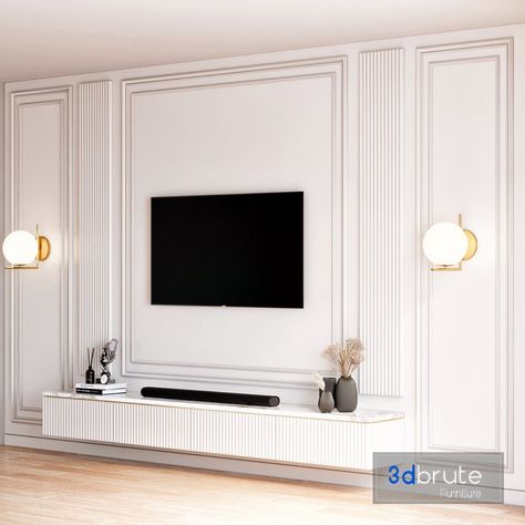 Tv Unit Molding Design, Classical Bedroom Tv Wall, Wainscoting Ideas For Tv Wall, Tv Build Out Wall, Tv Wall Design New Classic, Tv Wall Decor New Classic, Wall Moulding With Tv, Wall Molding Around Tv, Tv On Paneled Wall