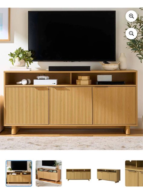 Better Homes & Gardens Lillian … curated on LTK Fluted Tv Stand, Ikea Tv Console, Tv Console Decor, Natural Wood Console Table, Simple Tv Stand, Blue Couch Living, Ivory Living Room, Tall Tv Stands, Large Tv Stands