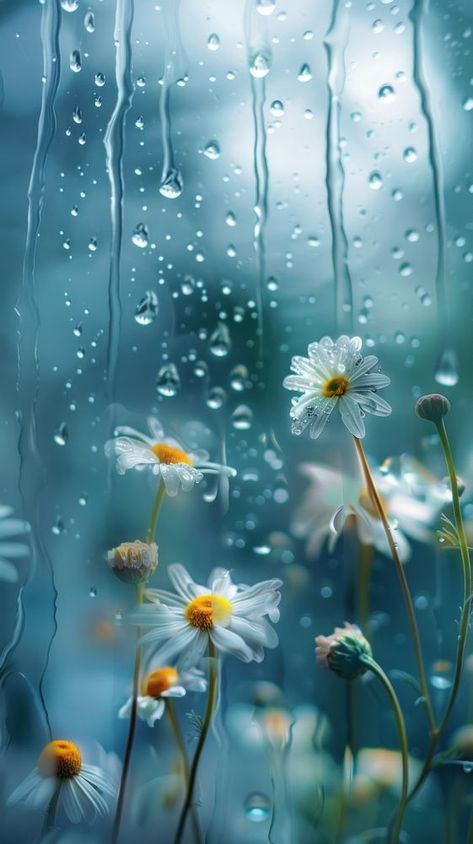 Rain scene with daisys outdoors flower nature. | premium image by rawpixel.com Raining Wallpaper Iphone, Flower Rain Aesthetic, Rainy Season Wallpaper, Rain Feeling, Rain Iphone Wallpaper, Rainy Images, Feelings Wallpaper, Wallpaper Rainy, Flower Transparent Background