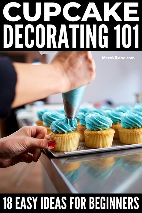 Fancy Frosting Techniques, Cupcake Decor For Men, Simple Cute Cupcake Ideas, Butter Cream Cupcake Designs, Decorating Red Velvet Cupcakes, Lollipop Cupcakes Ideas, Easy Wedding Cupcake Decorating Ideas, Cupcake Flowers Easy, Easy Cupcake Decorating Ideas Wedding