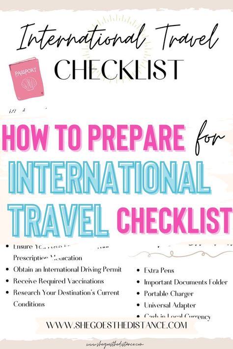 International travel is an exciting opportunity - but don't forget to do these essential tasks before going abroad! Discover international travel tips and essentials in this guide, as well as a printable international travel checklist you can use to check off items as you organize your trip! International Checklist Travel, Travel Essentials International, International Travel Essentials List, International Flight Essentials, Traveling Abroad Checklist, International Packing List, Travel Checklist Printable, Airplane Tips, Contiki Tour