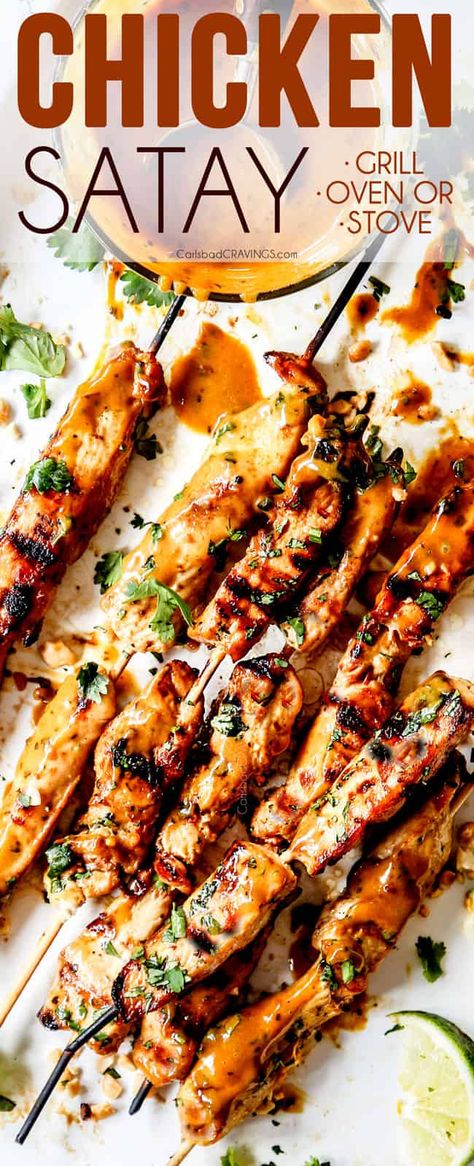 Chicken Satay With Peanut Sauce, Peanut Satay Sauce, Peanut Sauce Chicken, Thai Chicken Satay, Chicken Satay Skewers, Chicken Satay Recipe, Satay Recipe, Ensalada Caprese, Peanut Sauce Recipe