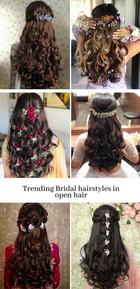 Hairstyles With Open Hair, Reception Hairstyles, Bride Hairstyles For Long Hair, Hair Style On Saree, Open Hair, Hair Style Vedio, Hairstyles Trendy, Engagement Hairstyles, Hairstyles 2023