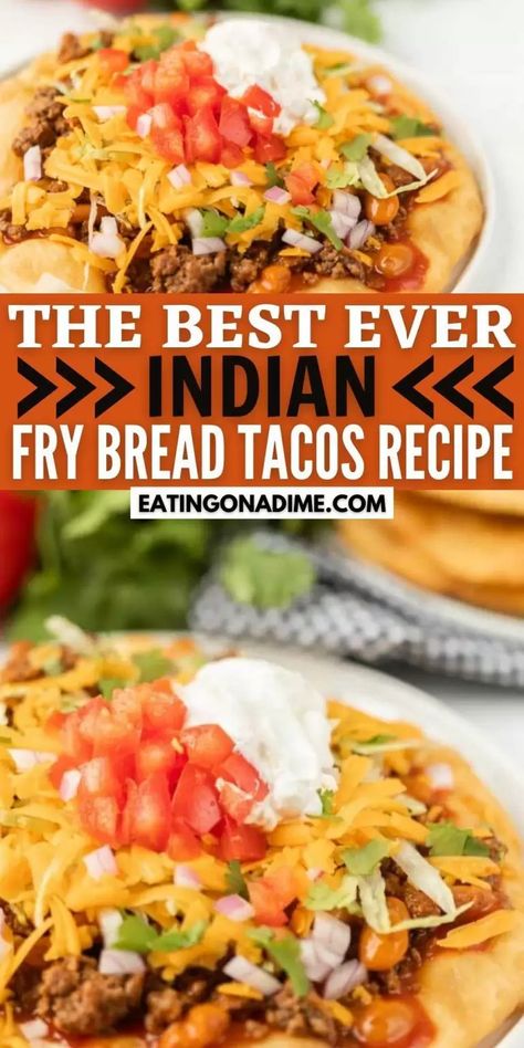 Indian fry bread tacos - delicious Indian tacos in minutes Essen, Indian Fry Bread Recipe Easy, Indian Taco Recipes, Easy Fry Bread Recipe, Indian Fried Bread Recipe, Indian Taco, Native American Fry Bread, Fry Bread Tacos, Indian Fry Bread