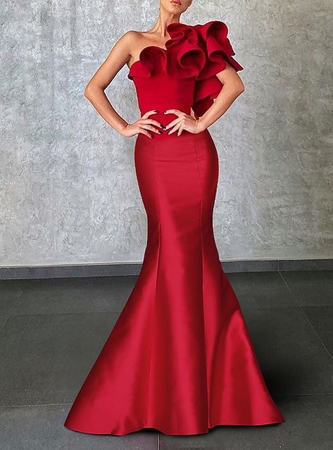 One Shoulder Dress Formal, Corset Dress Formal, Green Dress Formal, Dress Formal Wedding Guest, Red Green Dress, Formal Wedding Guests, Mermaid Evening Gown, Evening Dresses Online, Cheap Evening Dresses