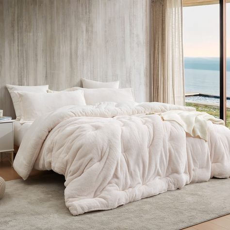 PRICES MAY VARY. Size: King Comforter - 112"W x 98"L, (2) King Sham - 20" x 36" x 2" Flange - Weight approx. 27 lbs Material: Soft Me Sooo Comfy short coral fleece, reversing to our popular Original Coma Inducer Construction: Thick 800GSM Grade A microfiber inner fill for a warm and cozy comfort Important Information: A super plush reversible comforter set with an ultra thick inner fill, for both soft comfort and sleek style from your bedding Care Instructions: Machine Washable - Gentle Cycle / Oversized Comforter, Fluffy Comforter, Fluffy Bedding, Bed Comforter Sets, White Comforter, Inspire Me Home Decor, Comfortable Bedroom, King Comforter Sets, Comfy Bed