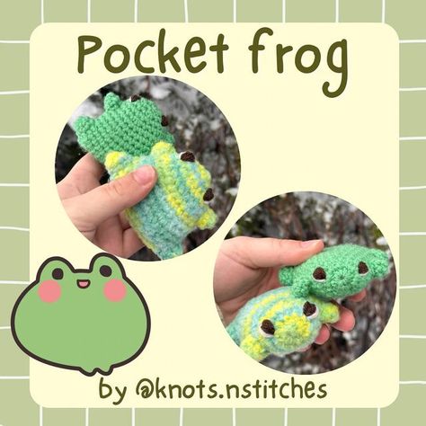 Knots N Stitches on Instagram: "🐸POCKET FROG🐸 I hope you all enjoy my free pocket frog pattern❤️ Please make sure to tag me in your little frog creations! You are welcome to share my pattern with your friends as long as you credit me for it.  I hope everyone is having an amazing week🌸🐸 • If you enjoy my free pattern please make sure to like, save, and share this post🐸❤️ • Pattern by me🐸 • #freepatterncrochet #freepatternamigurumi #freepattern #frog #frogcore #crochetanimal #crochetstuffedanimal #crochetaddict #fiberart" Amigurumi Patterns, Crochet Pocket Frog, Pocket Frog Crochet Pattern, Crochet Pocket Amigurumi Free Pattern, Mini Frog Crochet Pattern Free, Crochet Frog Bag Free Pattern, Mini Frog Crochet Pattern, Frog Hat Crochet Pattern Free, Crochet Frog Pattern Free Amigurumi