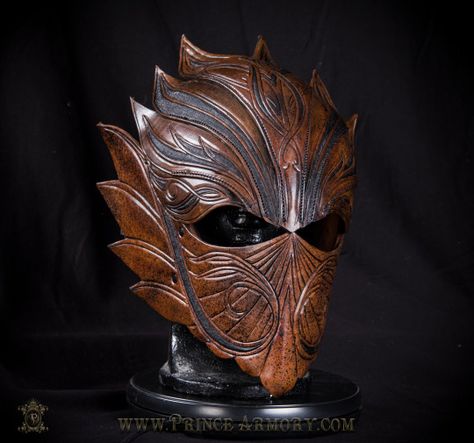 unordinary design leaving strong texture to touch or look it is as easy to feel as the visibility of texture to tone Oni Maske, Leather Helmet, Crea Cuir, Elf Ranger, Armadura Medieval, Leather Armor, Leather Mask, Cool Masks, Gothic Steampunk