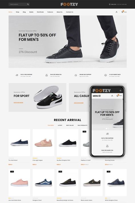 Footzy - Shoes Store WooCommerce Theme Shoe Website, Website Slider, Shoe Store Design, Online Store Design, Ecommerce Web Design, Dropshipping Store, Shopify Website Design, Ecommerce Themes, Ecommerce Web