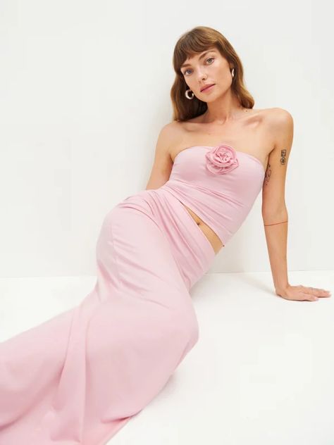 Romance Collection | Reformation Pink, Skirt, Sustainable Clothing, Two Piece Set, Tube Top, Maxi Skirt, Two Piece, Romance