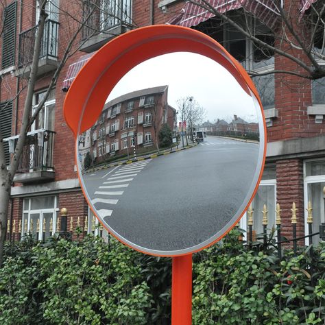 CONVEX MIRROR WITH CAP, FOR OUTDOOR USE Traffic Mirror, Traffic Mirrors, Convex Mirrors, Outdoor Studio, Concave Mirrors, Photobooth Ideas, Curved Mirror, Car Parks, Car Ramps