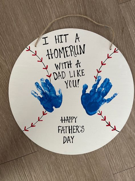 Baseball Handprint Fathers Day, Baseball Theme Fathers Day Craft, Handprint Baseball Craft, Fathers Day Crafts For Kids Footprints, Infant Fathers Day Art, Preschool Father’s Day Gift Ideas, Fathers Day Gifts Ideas Prek, Father’s Day At School, Grandfathers Day Crafts