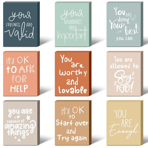 PRICES MAY VARY. Satisfy Your Decoration Needs: the package comes with 9 pieces of mental health reminders shelf decorations in 9 different styles, printed with inspirational and inspiring sentences, which are suitable to be placed anywhere in your home and always encourage you Novel Design: the motivational desk decor contains 9 styles in different pastel colors ; They are ideal decorations for home, office, gallery and more, using them as decorations will bring a positive and powerful atmosphe Counseling Office Design, Affirmations Wall Decor, Decorating Your Office At Work, Principal Office Decor, Social Worker Office Decor, Health Reminders, Therapy Decor, Social Workers Office, Therapists Office