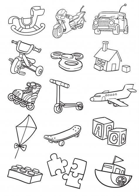 Toy Doodles Drawing, Cartoon Objects Drawing, Toys Drawing Illustrations, Lego Doodle, Toys Doodle, Toys Background, Toys Pictures, Toys Drawing, Toys Illustration