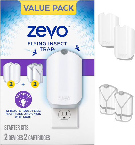 Zevo fly trap, fruit fly trap, and gnat trap attracts pesky flying insects in your home using specially designed blue and UV light.
Traps flying insects on a disposable adhesive backing that you never have to touch.
Removable refill cartridges available for year round protection.
Effortless 24/7 continuous attraction works day and night to help protect your family from pesky flying insects. Zevo Insect, House Necessities, Gnat Trap, Gnat Traps, Fruit Fly Trap, Fruit Fly, Fly Trap, Fly Traps, Fruit Flies