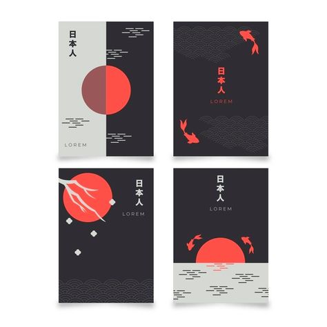 Minimalist japanese cover collection des... | Free Vector #Freepik #freevector #cover #design #template #shapes Graphic Design Book Cover, Minimalist Book Cover, Posters Conception Graphique, Mises En Page Design Graphique, Minimalist Book, Design Japonais, Cover Design Inspiration, Minimalist Japanese, Desain Ui