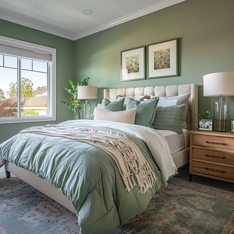 50+ Sage Green Bedroom Ideas for A Modern and Cozy Home – CreativeBooster Seafoam Green Bedroom, Green Room Ideas Bedroom, Sage Green Bedroom Ideas, Light Green Bedrooms, Sage Bedroom, Green Bedroom Ideas, Wall Paints, Green Bedroom Decor, Sage Green Bedroom