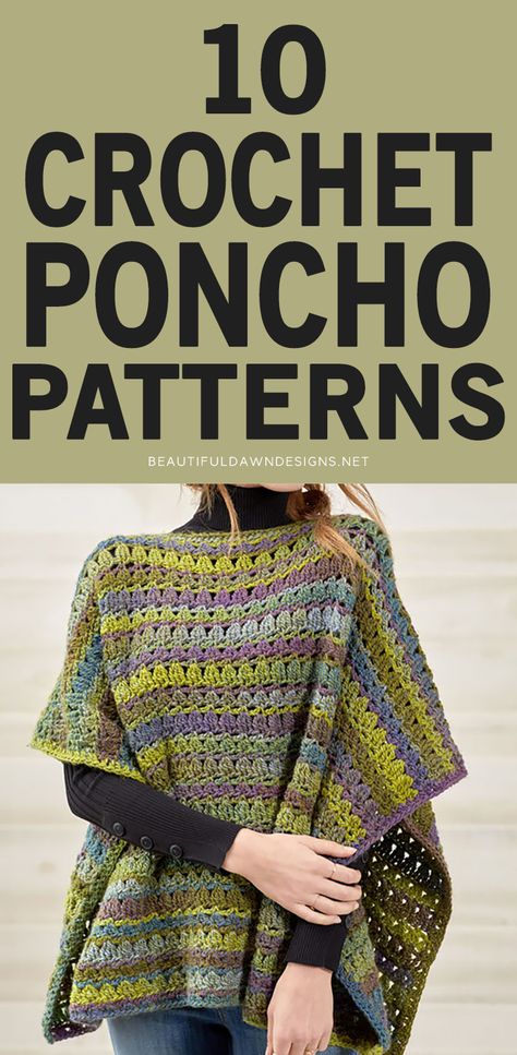 Raise your hand if you love crochet poncho patterns. In this post you'll find 10 free crochet poncho patterns that are suitable for all sizes. Beginners poncho. #crochet #handmade Poncho Sweater Pattern, Rectangle Shawl Pattern, Crochet Poncho Patterns Easy, Crochet Scarf Patterns, Poncho Au Crochet, Poncho Patterns, Poncho Design, Crochet Cape, Crochet Poncho Free Pattern