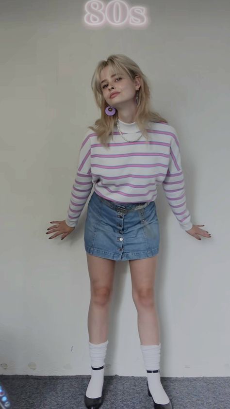 Retro 1980s Fashion Outfit, Female 80s Outfit, 80s Fashion Pastel, Casual 80s Fashion, 1985 Fashion Woman Outfit, Retro Pastel Outfit, 80s High School Outfits, 80s Outfit Inspo Party, 80s Women’s Fashion