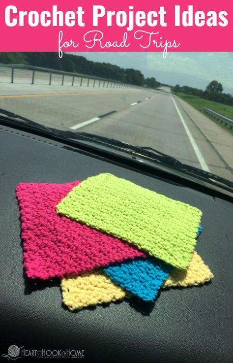Heading on a Road Trip Take your crochet with you! Here are some road trip crochet projects to get you thinkin'! Amigurumi Patterns, Crochet Projects For Long Car Rides, Roadtrip Crochet Projects, Crochet Projects For Car Rides, Crochet Projects For Road Trips, Travel Crochet Projects, Crochet Project Ideas, Crochet Travel, Crab Stitch