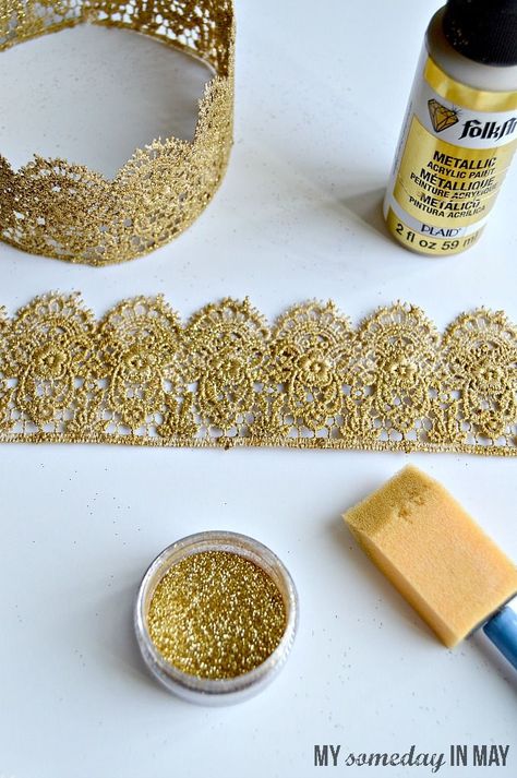 My Someday in May: DIY Lace Crowns Aluminum Foil Crown, How To Make Crowns Diy, Diy Crown Decorations, Lace Crown Diy, Narnia Crowns Diy, Diy Crowns Queen, Crown Tutorial Diy, Narnia Decorations Diy, Diy Queen Crown