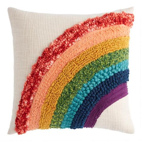 Tufted Rainbow Cotton Throw Pillow | World Market Couch Accessories, Ivory Throw Pillows, Ivory Pillow, Family Room Decorating, Decor Pillows, Cost Plus World Market, Cotton Throw, Velvet Throw, Velvet Throw Pillows