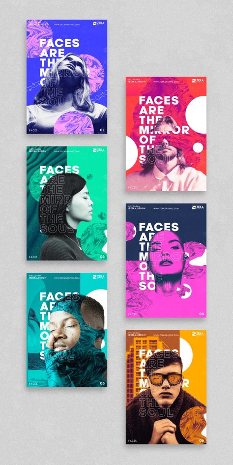 Faces Poster Design Series | ZEKA DESIGN Minimalist Graphic Design Inspiration, Colorful Poster Design, Mises En Page Design Graphique, Minimalist Poster Design, Event Poster Template, Graphic Design Style, Minimalist Graphic Design, Text Poster, Colorful Poster