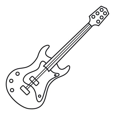 Electric Guitar Coloring Page, Cartoon Electric Guitar, Guitar Drawings Easy, Electric Guitar Clipart, Guitar Simple Drawing, Electric Guitar Drawing Easy, Eletric Gutair Drawings, Guitar Cake Topper Printable, Electric Guitar Drawing Sketches
