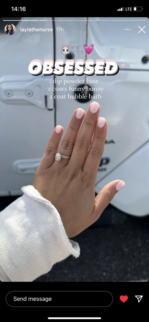 Simple Regular Nail Ideas, Nails Inspiration Round Short, Balayage, Nail Colors For Bridesmaids, Love Is Bare Opi Dip, Dip Manicure Natural Nails, Funny Bunny Powder Dip, Nail Inspo For Engagement, Unique Natural Nails