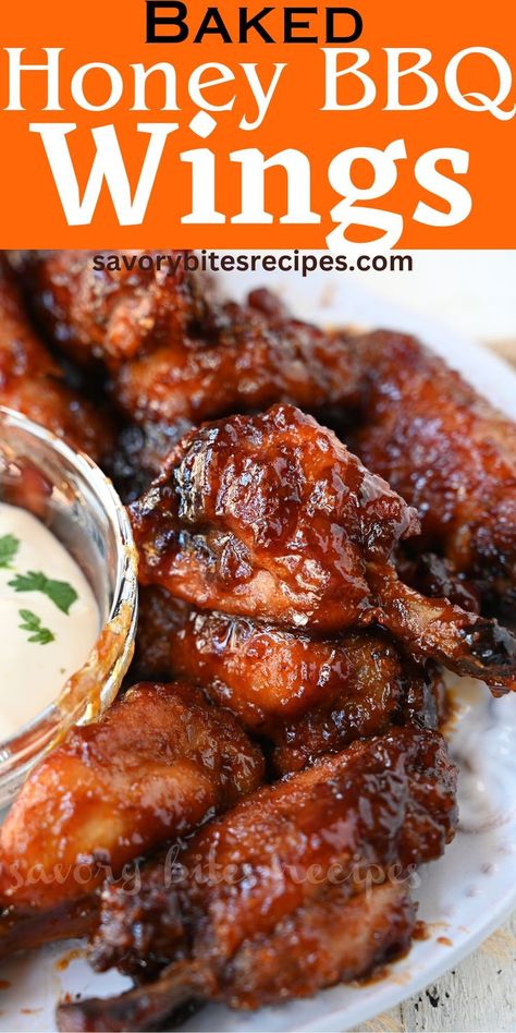 Honey BBQ wings recipe, copycat from your favourite restaurants. This is best honey bbq chicken wings you will try with some amazing sauce, made with simple ingredients and it’s baked. Honey BBQ wing sauce is the best! #savorybitesrecipes #honeybbqwings #honeybbqchickenwings Honey Bbq Wing Sauce Recipes, Essen, Buffalo Wild Wings Honey Barbecue Sauce Recipe, Baked Honey Bbq Wings, Chicken Wings Bbq Sauce, Baked Honey Barbeque Chicken, Honey Barbecue Wings, Honey Bbq Wings Crockpot, Best Homemade Wings