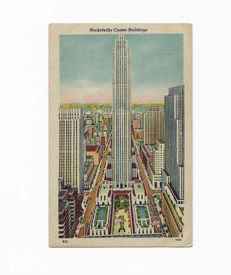 Linen Postcard 1940s New York City Rockefeller Center Buildings New York City Images, Rockefeller Plaza, Monumental Architecture, Urban Design Concept, New York Architecture, 30 Rock, Radio City Music Hall, Rockefeller Center, Radio City