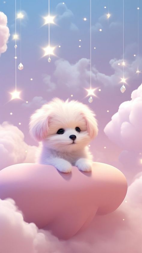 Cute dog dreamy wallpaper animal mammal puppy. | free image by rawpixel.com / nattha Cute Puppy Wallpaper Cartoon, Cute Puppies Wallpaper, Dog Cute Wallpaper, Wallpaper Aesthetic Dog, Wallpaper Dog Cute, Iphone Wallpaper Dog, Puppies Wallpaper, Dreamy Wallpaper, Iphone Wallpaper Pink