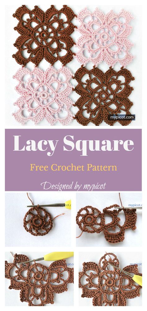 Lacy Granny Square Free Crochet Pattern #freecrochetpatterns #grannysquare #crochetlace Couture, Crochet Motif Patterns Free Granny Squares, Lace Granny Square Crochet Free Pattern, Lace Granny Square Pattern, Lacy Granny Square, Crochet Borders And Edges, Crochet Borders For Blankets, Free Crochet Square, Granny Square Häkelanleitung