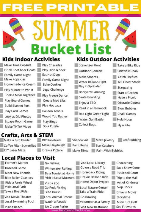 Nannying Summer Activities, Fun Things To Do With Kids Over The Summer, Summer Activities For Bored Kids, Fun At Home Summer Ideas, Family Summer Activities Ideas, Summer Fun Checklist For Kids, Summer Camp Schedule Ideas, List Of Summer Activities For Kids, Summer Family Activities Things To Do