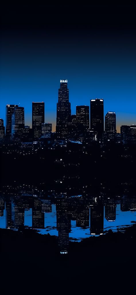Deep blue aesthetic image of the Los Angeles skyline including the U.S. Bank Tower. Cool Iphone Wallpapers For Guys, Aesthetic Depth Effect Wallpaper, Cityscape Wallpaper Iphone, Los Angeles Wallpaper Iphone, Deep Blue Aesthetic Wallpaper, Los Angeles Aesthetic Wallpaper, Depth Wallpaper Iphone, Iphone Wallpaper Depth Effect, Iphone Wallpaper Los Angeles