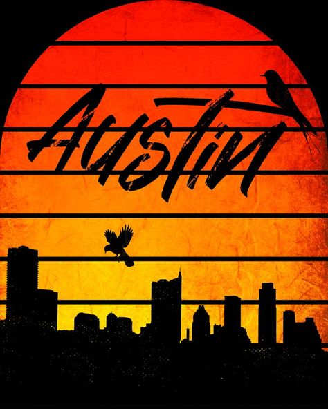 Design, Texas, Austin Skyline, City Skylines, Vintage Sunset, City Skyline, Design Inspo, Austin, Mural